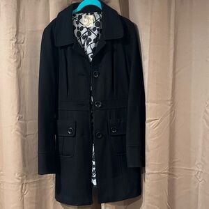 Tulle Black Pea Coat Jacket Long Wool Blend Women's large